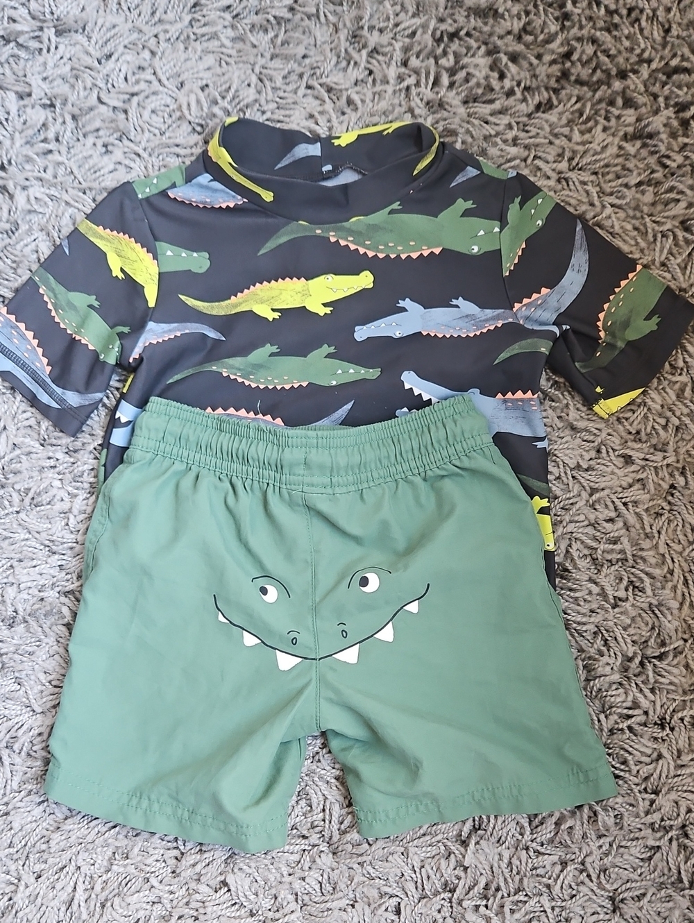 Carter's Black & Green Crocodile Print Rash Guard Swim Set